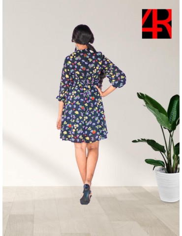 Round neck knee length printed floral dress