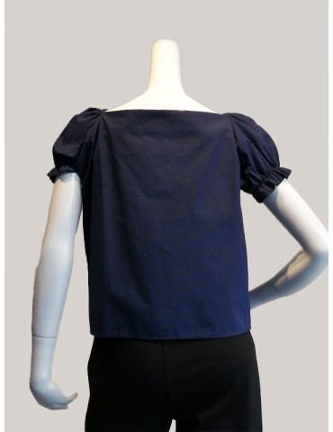 V neck blue color top with puff sleeve 