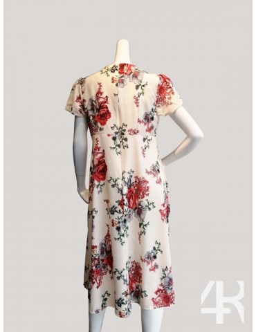 Floral printed cross over below the knee casual dress