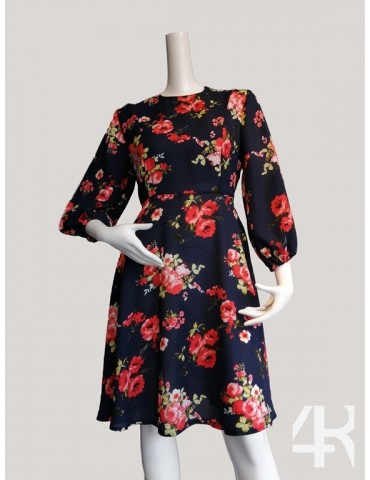 Round neck knee length printed floral dress